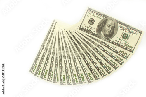 100 dollars banknotes lying on a white background