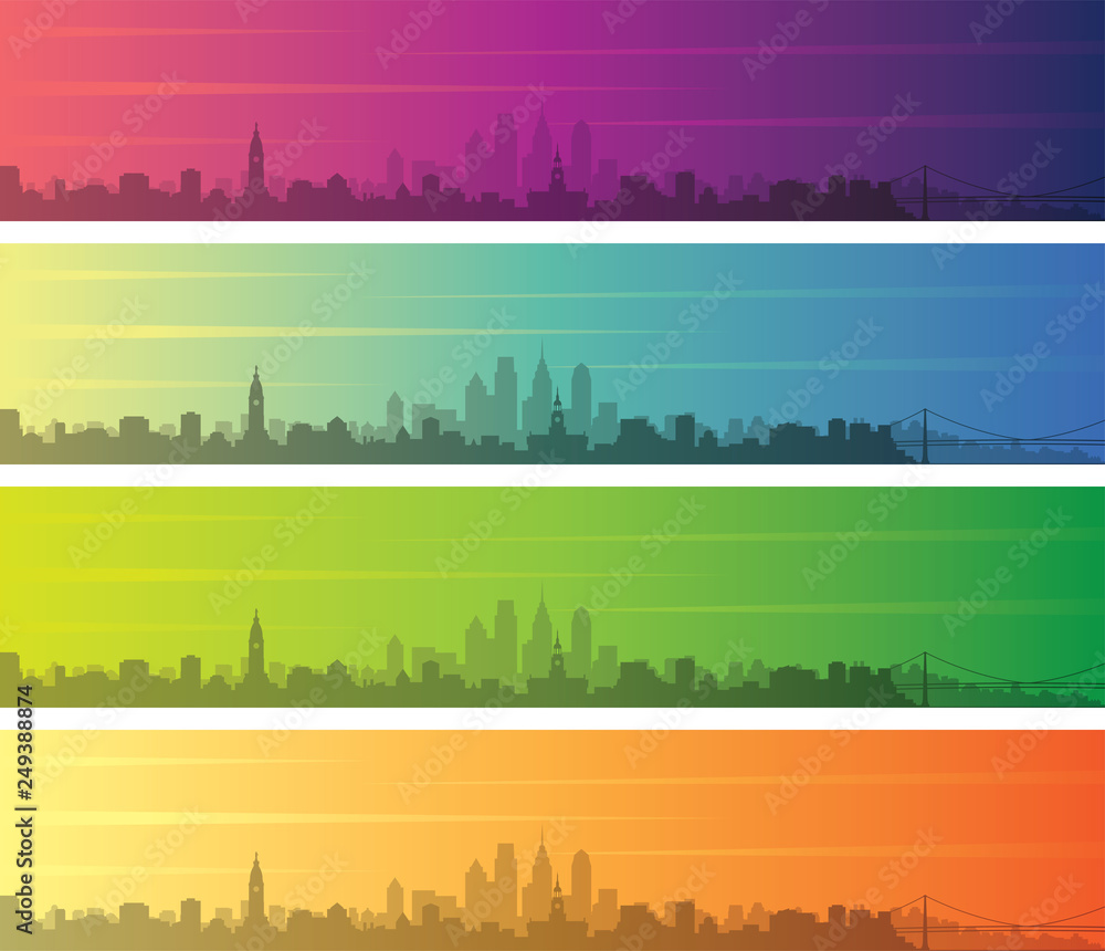 Philadelphia Multiple Color Gradient Skyline Banner
