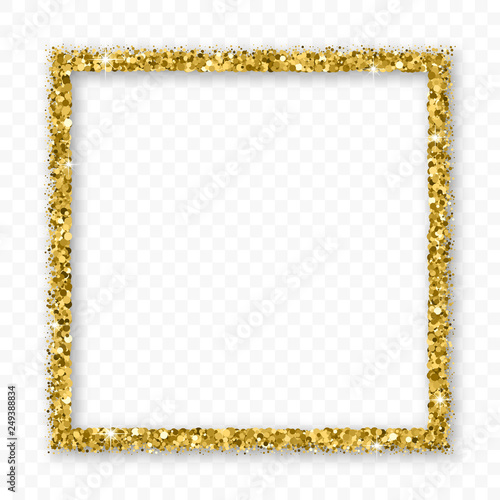 Gold Glitter Frame With Bland Shadows Isolated On Transparent  Background. Abstract Shiny Texture Squares Border. Golden Explosion Of Confetti. Vector Illustration, Eps 10.