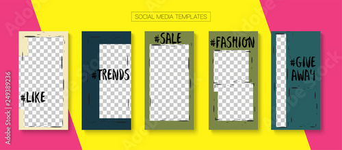 Editable Stories Minimal Vector Layout. Social Media Like and Share, Trends, Sale -50 Photo Frames Kit. Sale Insta Stories Layout