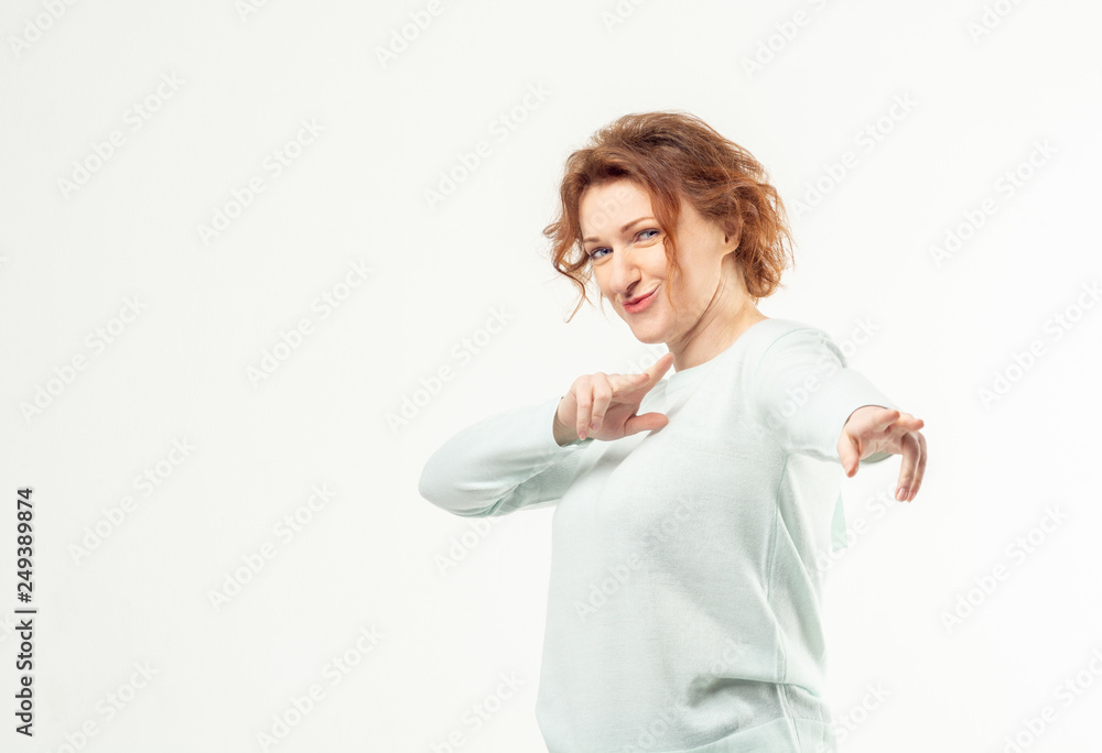 Positive woman pointing at camera with hands Positive woman pointing at camera with hands