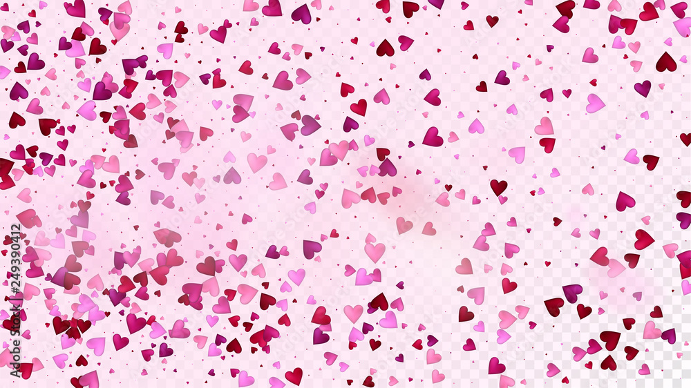 Realistic Hearts Vector Confetti. Valentines Day Wedding Pattern. Trendy Gift, Birthday Card, Poster Background Valentines Day Decoration with Falling Down Hearts Confetti. Beautiful Pink Sparkles