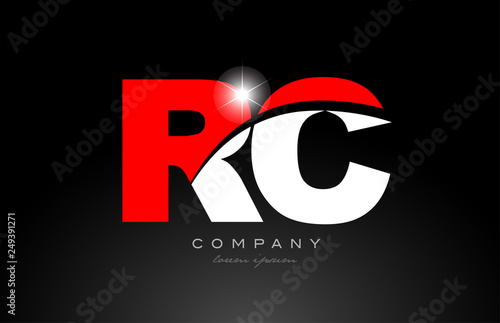 red white color letter combination rc r c alphabet for logo icon design