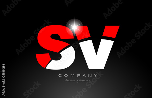 red white color letter combination sv s v alphabet for logo icon design