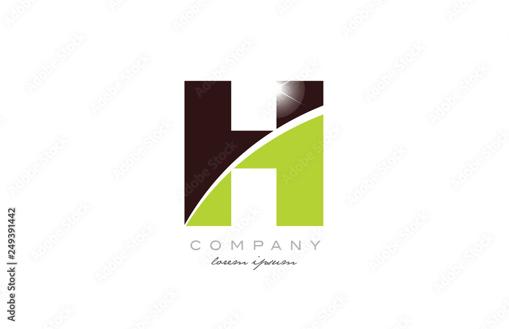 letter h alphabet in green and brown color for logo icon design