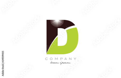 letter d alphabet in green and brown color for logo icon design