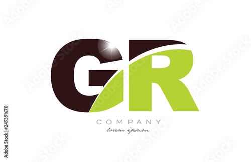 letter gr g r alphabet combination in green and brown color for logo icon design