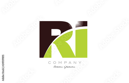 letter ri r i alphabet combination in green and brown color for logo icon design
