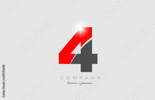 number 4 in grey red color for logo icon design