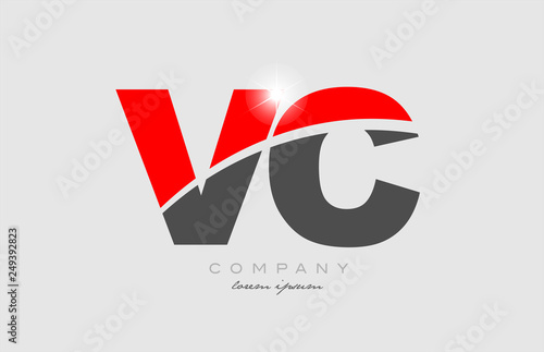 combination letter vc v c in grey red color alphabet for logo icon design