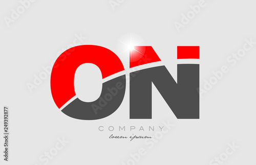 combination letter on o n in grey red color alphabet for logo icon design