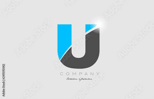 letter u in grey blue color alphabet for logo icon design