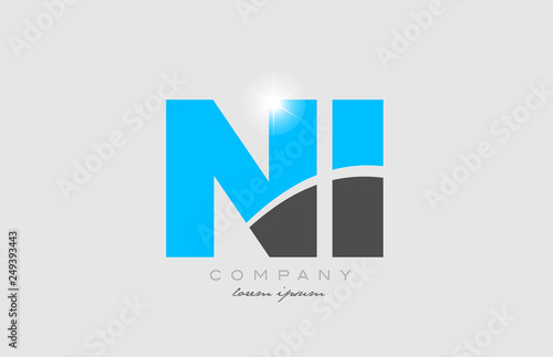 combination letter ni n i in grey blue color alphabet for logo icon design