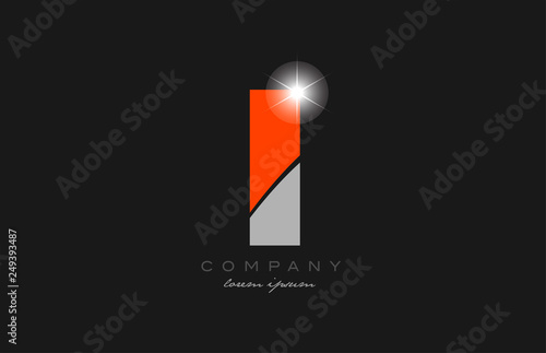 letter i in grey orange color alphabet for logo icon design
