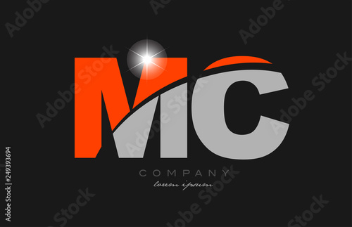 combination letter mc m c in grey orange color alphabet for logo icon design
