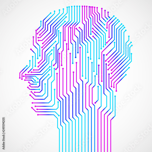 Abstract human head with circuit board. Technology concept