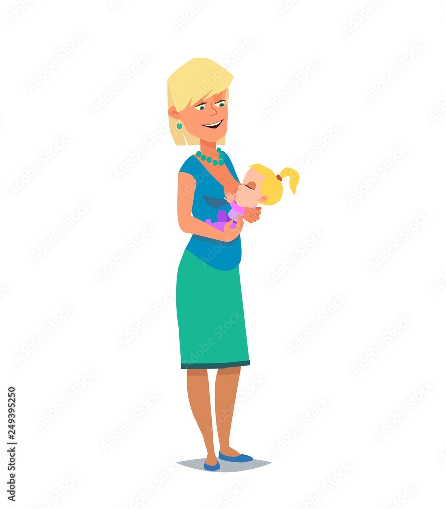 Happy mom breast-feeds her baby. Vector illustration Happy mom breast-feeds her baby. Vector illustration