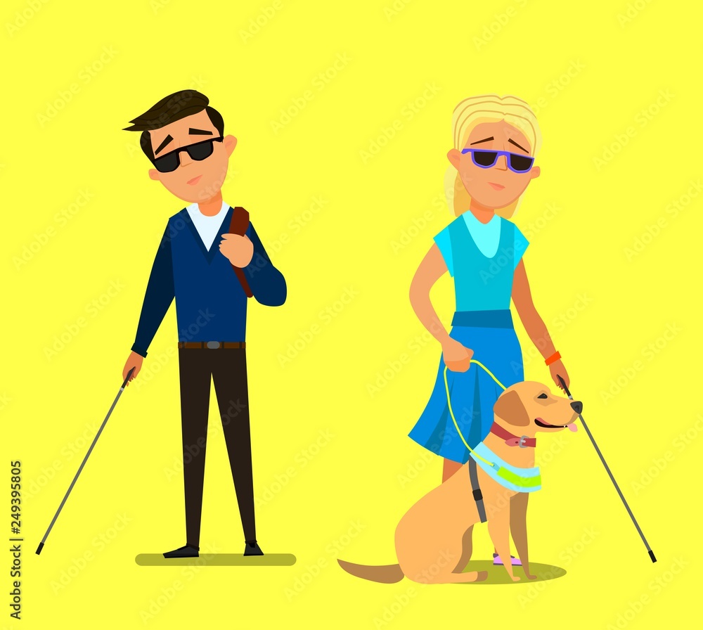 Illustration of a Blind Boy Being Guided by a Seeing Eye Dog Illustration of a Blind Boy Being Guided by a Seeing Eye Dog