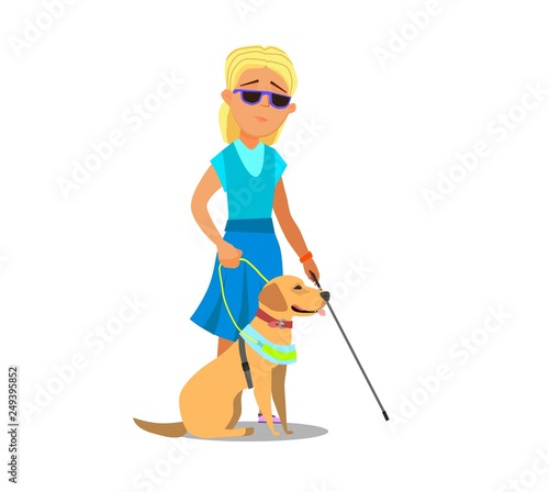 Illustration of a Blind Boy Being Guided by a Seeing Eye Dog