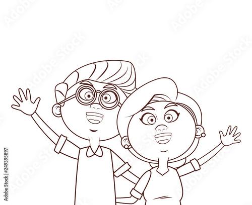 elder couple waving