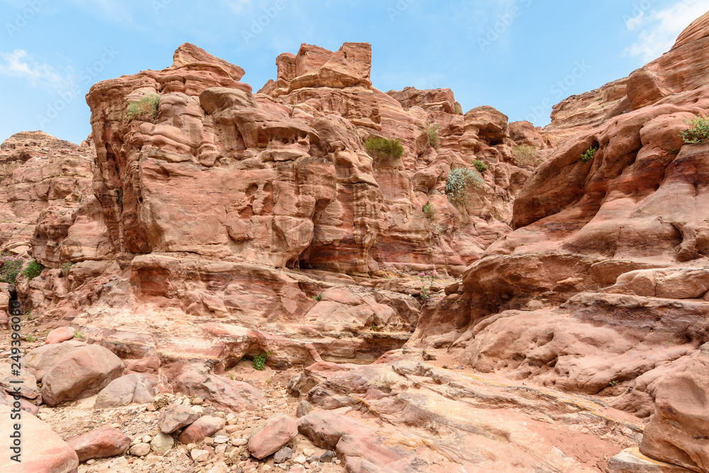 Mountain landscape with bizarre rock formation. Petra, Jordan. Mountain landscape with bizarre rock formation. Petra, Jordan.