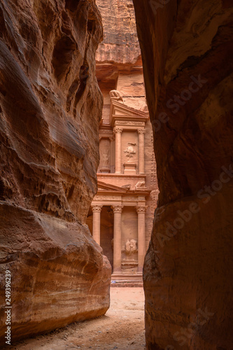 Treasury in Petra, Jordan. View from the Siq