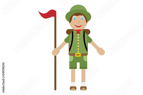 Chico scout con bandera roja.