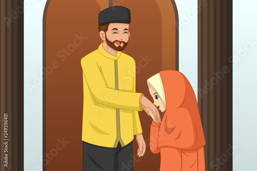 Muslim Girl Kissing Her Father Hand