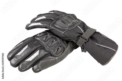 two motorcycle gloves black for biker in white background