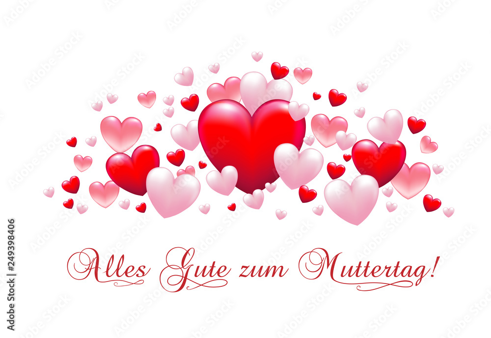 Banner mit Herzen zum Muttertag, Karte mit Grüße zum Muttertag in deutsch, Vektor Illustration isoliert auf weißem Hintergrund