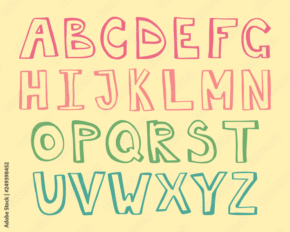 Colorful alphabet for your banners or invitations. Set of handdrawn letters made in vector isolated on beige background
