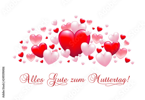 Banner mit Herzen zum Muttertag, Karte mit Grüße zum Muttertag in deutsch, Vektor Illustration isoliert auf weißem Hintergrund