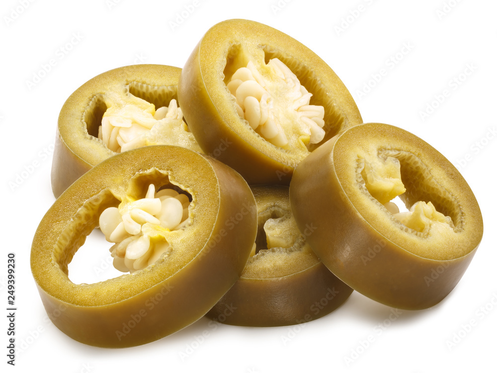 Pickled jalapeno rings pile, paths Pickled jalapeno rings pile, paths