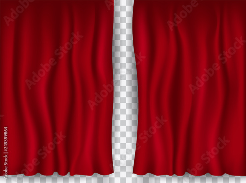 Beautiful red theatre folded curtain drapes on transparent background.