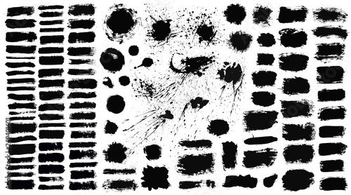 Brush strokes set vector painted isolated objects