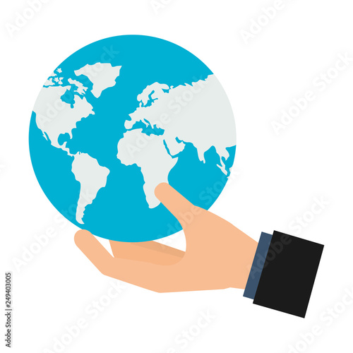 hand holding world map