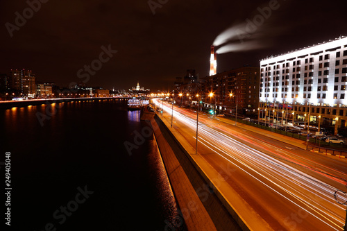 View from the bridge in Moscow at night.
