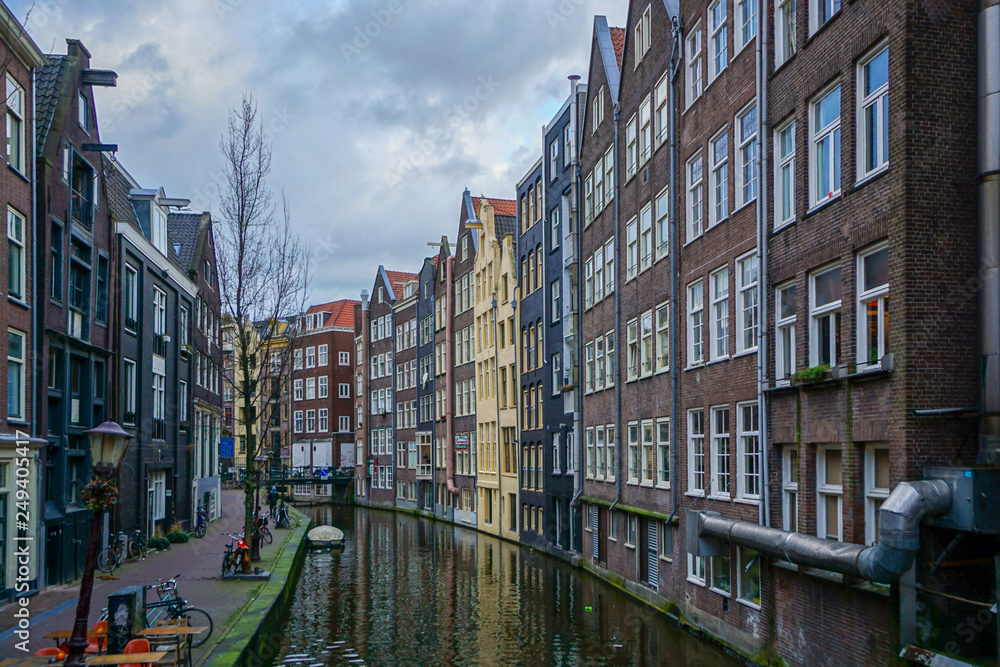 Rowhouses on the canals of Amsterdam, The Netherlands