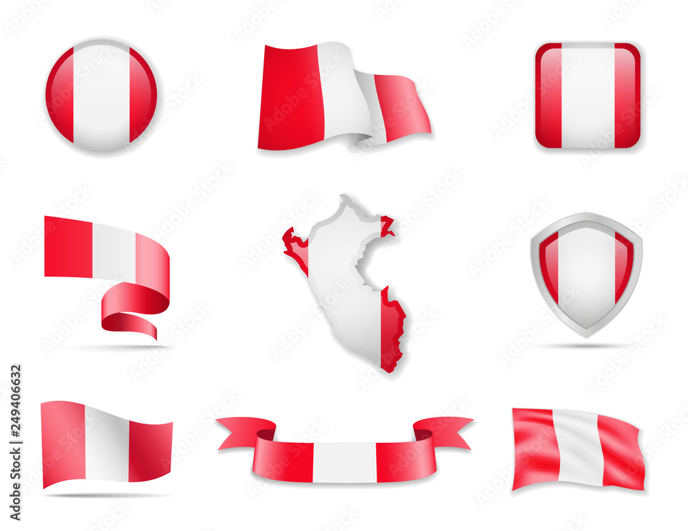 Peru flags collection. Flags and outline of the country vector illustration set Peru flags collection. Flags and outline of the country vector illustration set