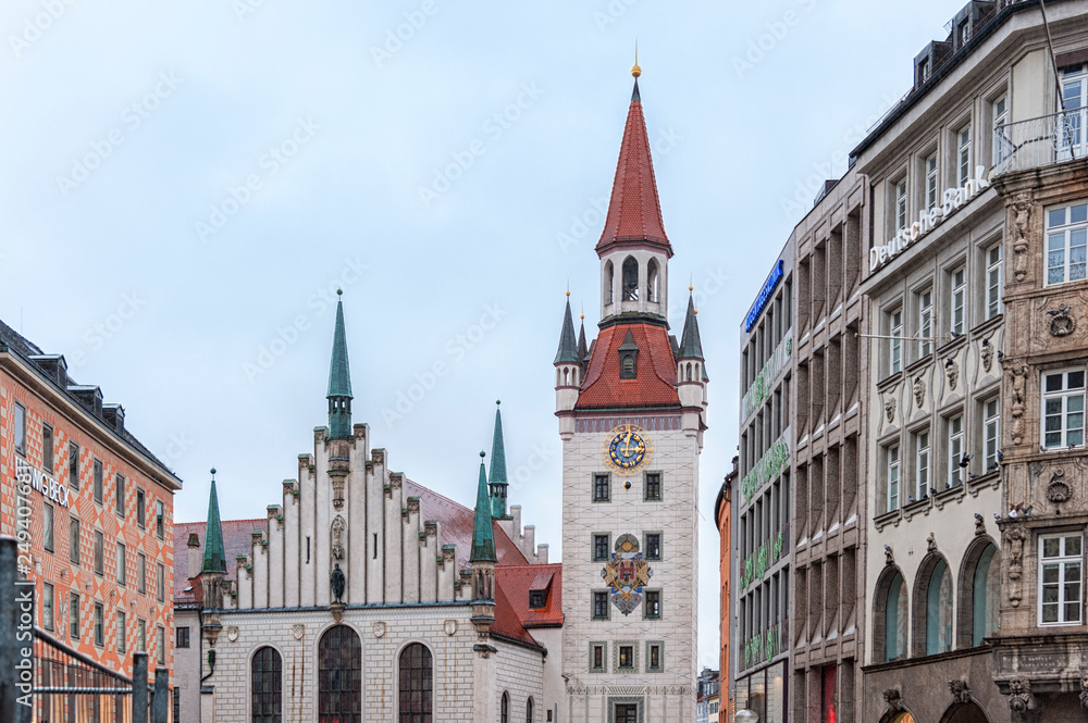 Munich, Bavaria, Germany - December 31, 2018: The beautiful Old Town Hall at Marienplatz Square, Munich - Germany 