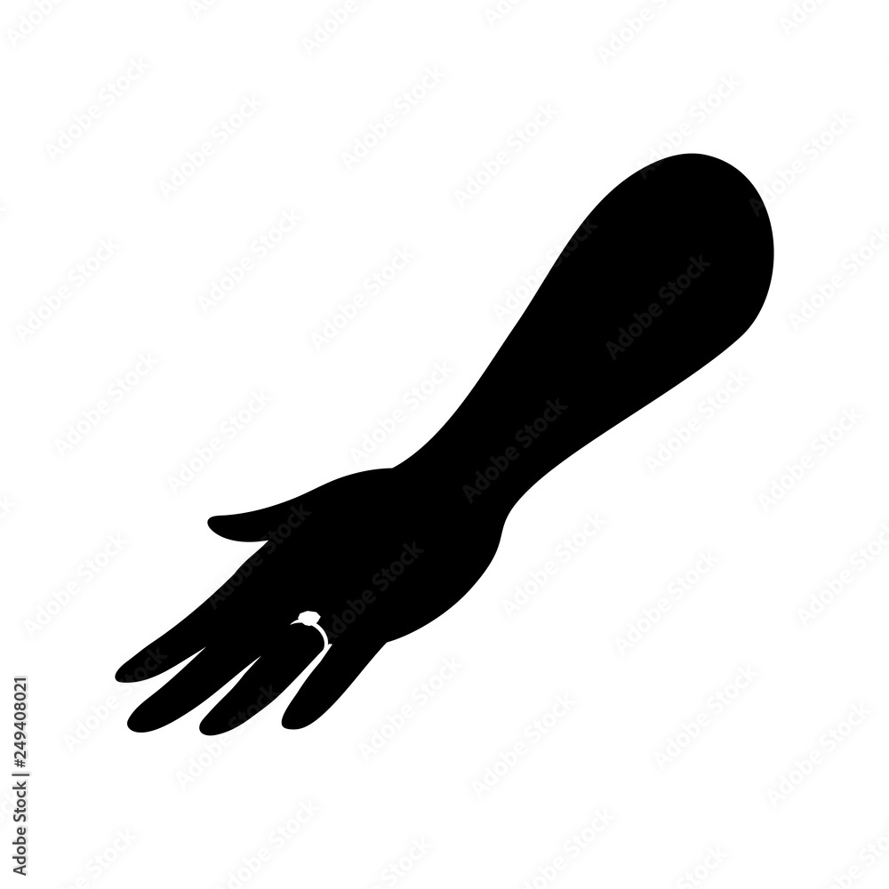 Dark glove hand wearing engagement ring Dark glove hand wearing engagement ring
