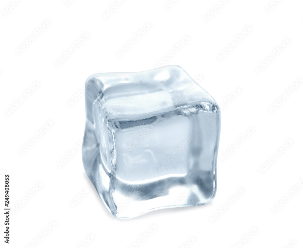 Crystal clear ice cube on white background Crystal clear ice cube on white background
