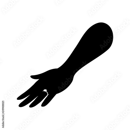 Dark glove hand wearing engagement ring