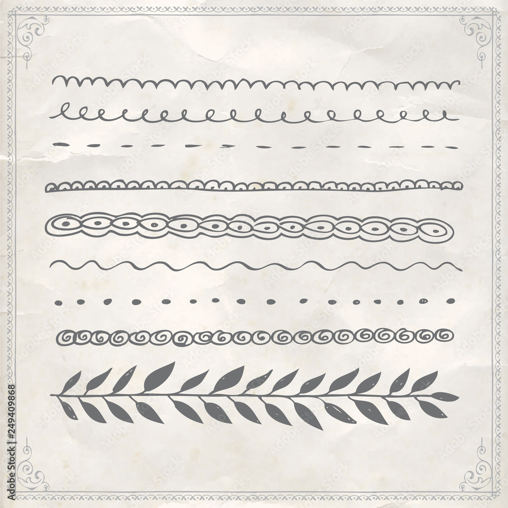 Obraz premium Hand drawn line border frame design elements set