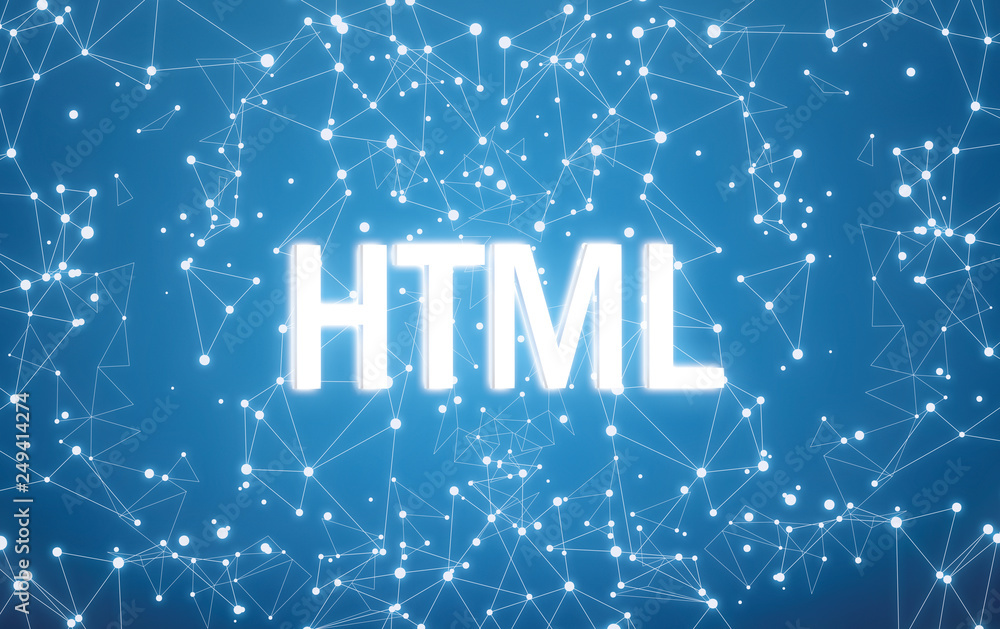 HTML on digital interface and blue network background HTML on digital interface and blue network background