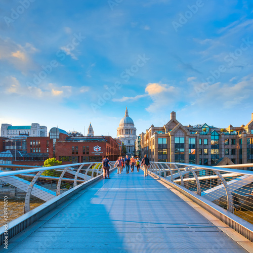 View of St Paul's Cathedral with the Millenium Bridge in London, UK