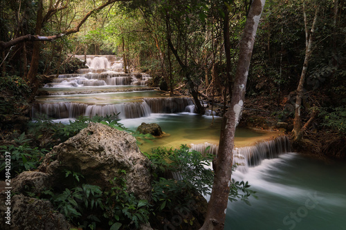 A beautiful view of Huay Mae khamin waterfall at Kanchanaburi province in Thailand. traveling and attractions concept