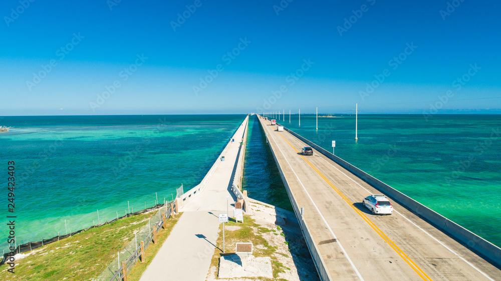 Aerial view of Seven Mile Bridge. Florida Keys, Marathon, USA. 