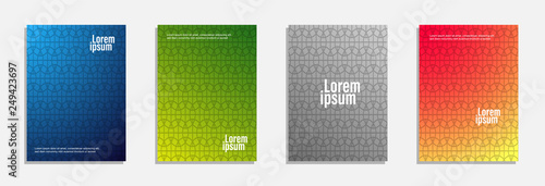 Colorful and modern cover design. Set of geometric pattern background