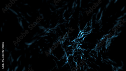 3D Rendering of abstract futuristic polygonal geometry shape with glowing led blue color laser beam isolated on black techno background. For use with technology, high performance concept, dark web